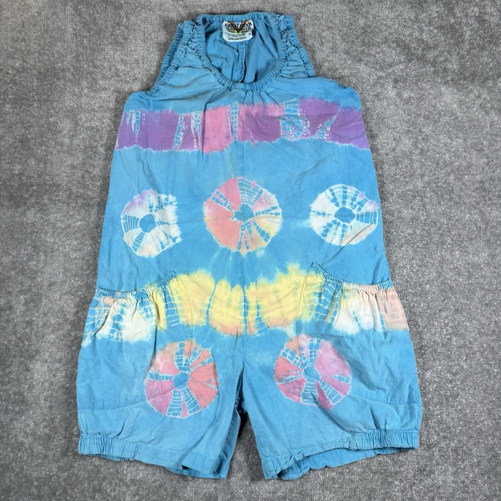 Vintage 80s 90s Tie Dye Romper Women's Medium Blue Loungewear Relaxed Baggy
